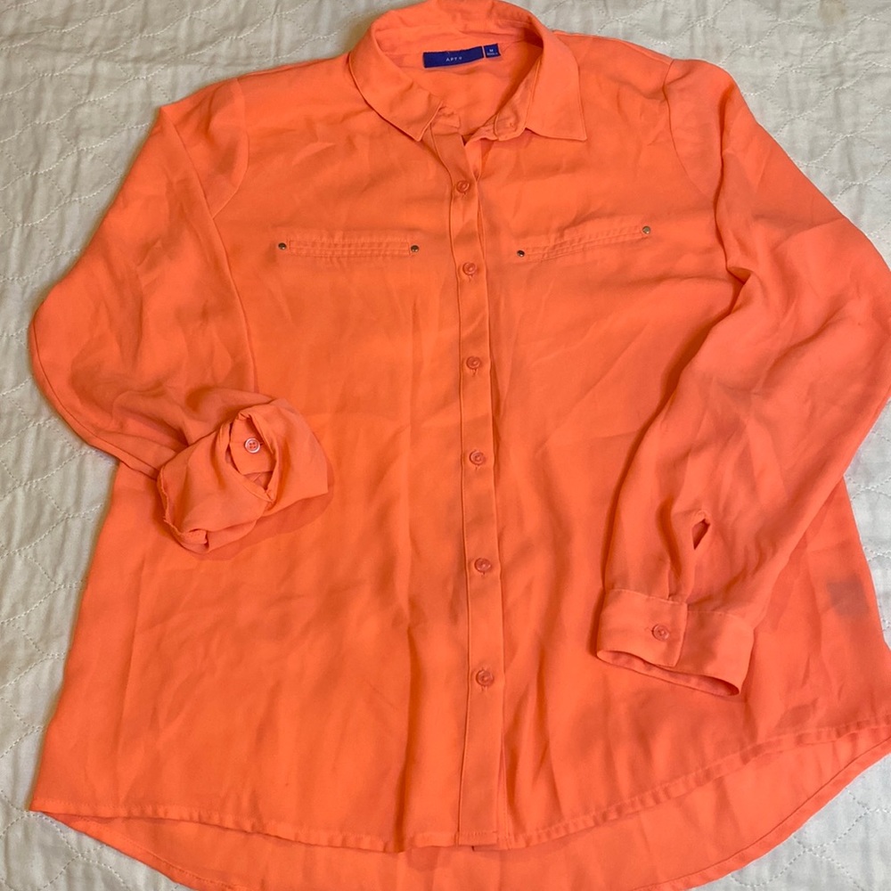 Career Top by Apt 9, long sleeve adjustable, bright Salmon